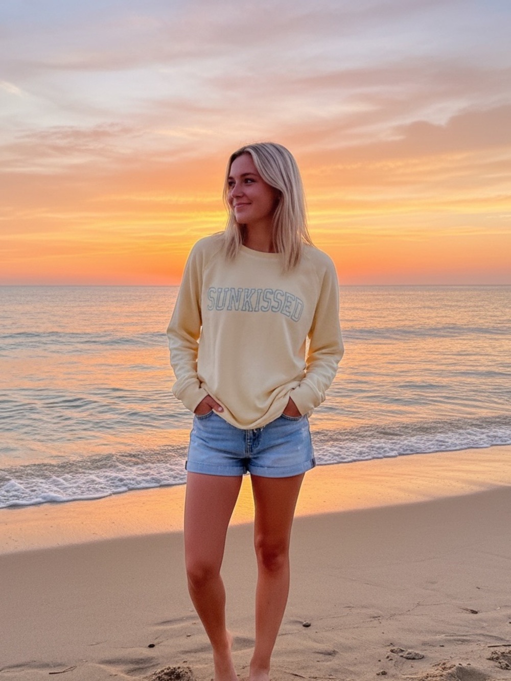 Maurices Pale Yellow SUNKISSED Crewneck Sweatshirt